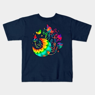 Psychodelic Colors Magic Mushrooms and Moon Kids T-Shirt
